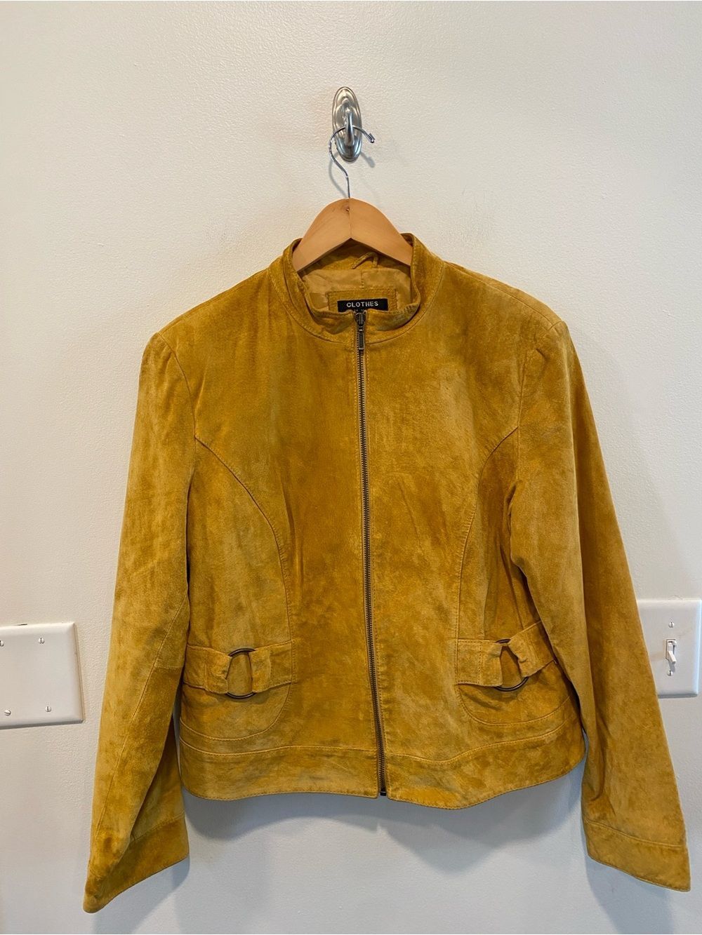 Vintage Y2K Genuine Suede Jacket womens sz 14 100% leather Buckle full zip honey